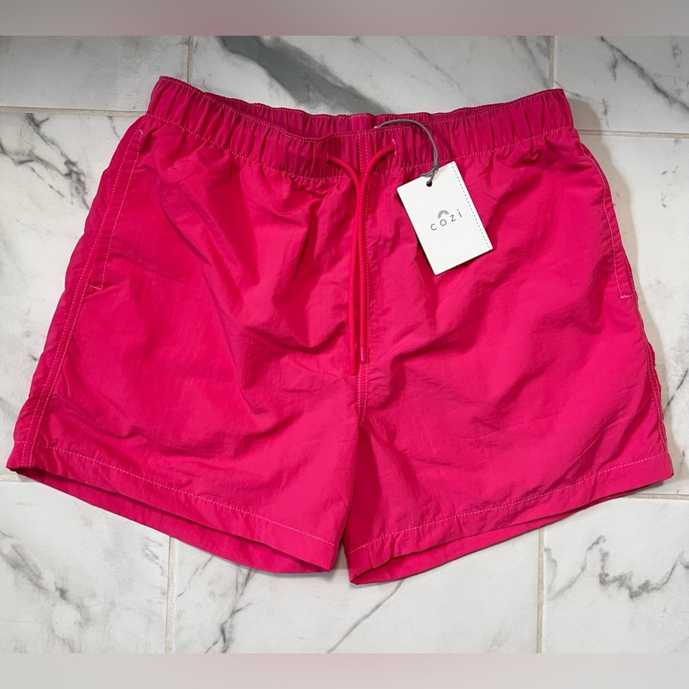 Coral pink nylon shorts